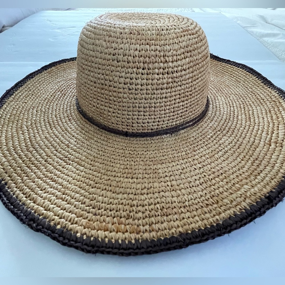 Biviar-Natural Straw Wide Brim Floppy Summer Hat Camel Tan UPF Protection NWOT
